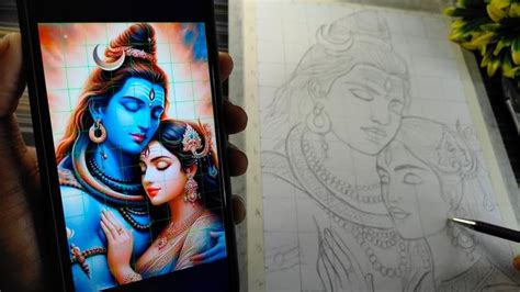 Lord Shiva And Mata Parvati Drawing Outline How To Draw Mahadev With