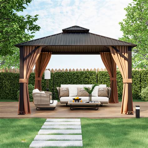 12 x 12 Feet Double-Roof Patio Hardtop Gazebo with Galvanized Steel ...