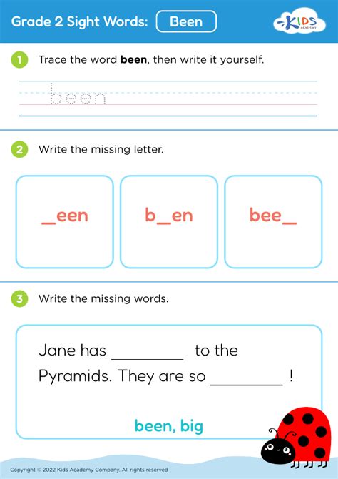 Free Grade 2 Sight Words Been Worksheet For Kids