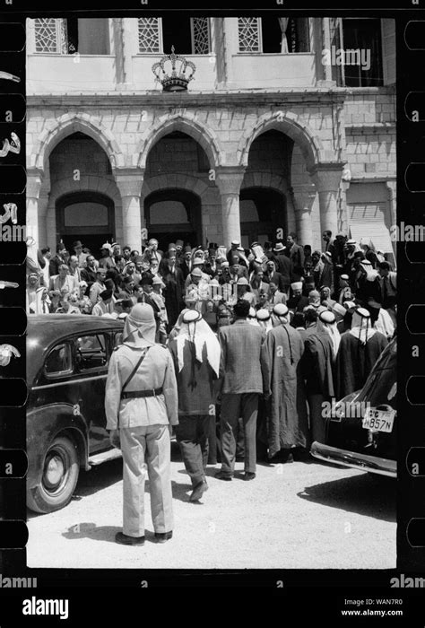 Coronation of King Abdullah in Amman on May 25, '46. Crowds at palace awaiting king's return ...