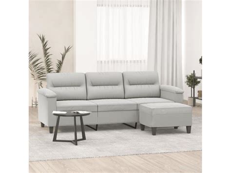 Canapé 3 places repose pieds Gris clair 180 cm Tissu microfibre REO69562