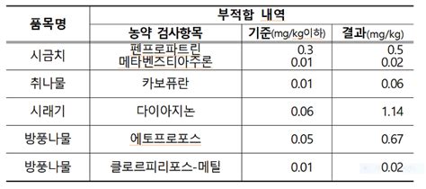 시금치 취나물 시래기 등 5건서 농약 잔류허용 기준 초과 데일리메디팜