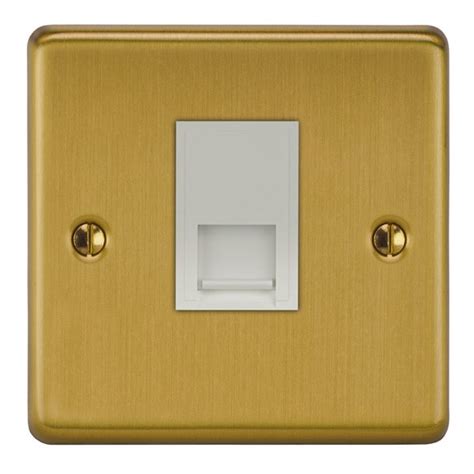 Focus Sb Victorian Vsb251w 1 Gang Slave Telephone Socket In Satin Brass With White Inserts At