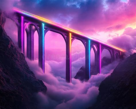 surreal glowing bridge   cloud canyon vibrant colors neon
