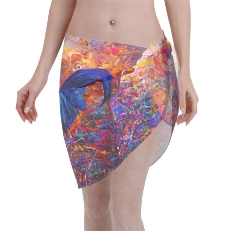 Coaee Rooster Oil Painting Women S Short Sarongs Beach Wrap Sheer