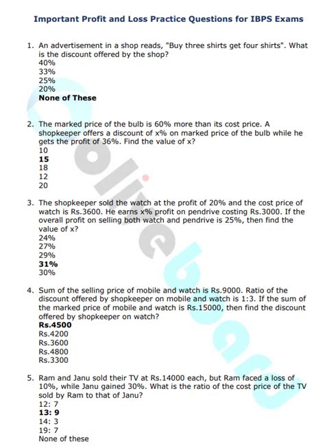 Important Profit And Loss Questions For Ibps Exams