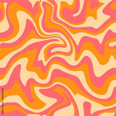 Wavy Swirl Seamless Pattern In Orange And Pink Colors Hand Drawn