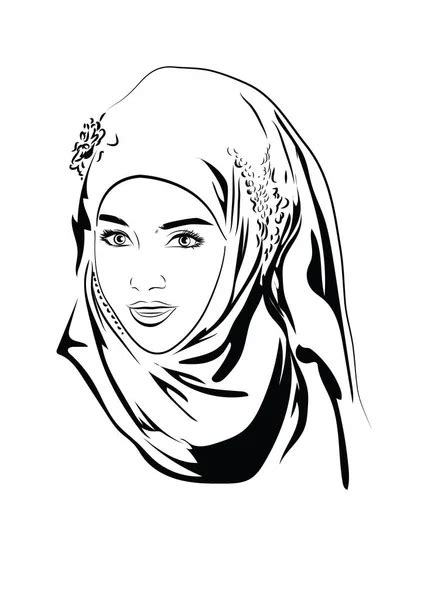 Portrait Of Muslim Beautiful Girl In Patterned Hijab Vector