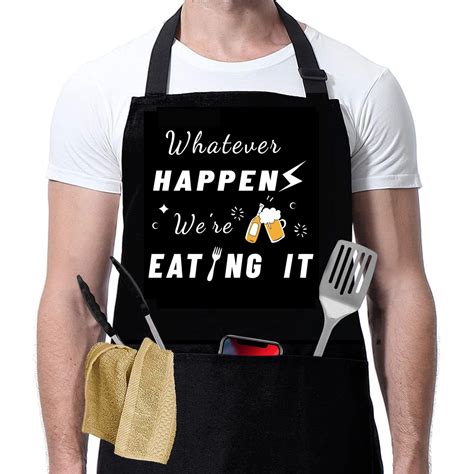 Bilqis Black Funny Aprons For Men Chef Apron With 3 Pockets