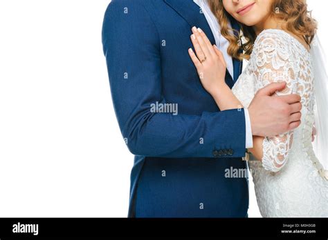 Partial View Of Wedding Couple Hugging Each Other Isolated On White