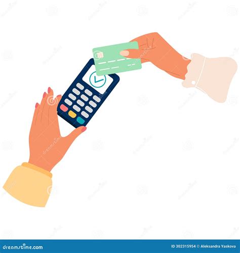 Hands Paying with POS Terminal. Contactless Cashless Payments with