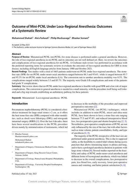 Outcome Of Mini PCNL Under Loco Regional Anesthesia Outcomes Of A