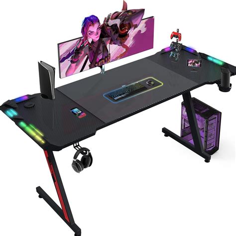 Devoko Bureau Gaming LED 16060cm Bureau Gamer avec Lumière RGB Tapis