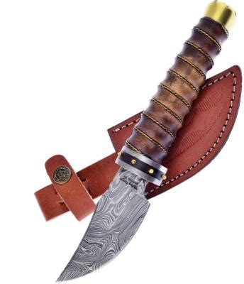 Fvfd Frost Cutlery Couteau Skinner Lame Acier Damas Etui Cuir