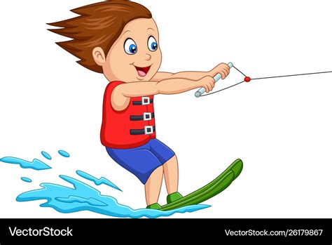 Cartoon Boy Playing Water Ski Royalty Free Vector Image