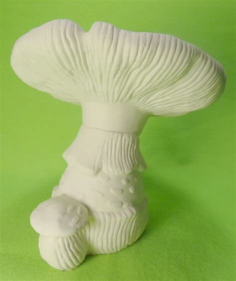 Two Unfinished Ceramic Garden Mushroom Statue To Paint Water Based