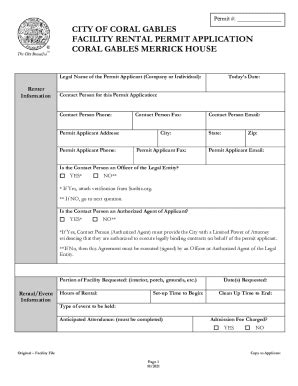 Fillable Online Facility Rental Application Permit For Coral Gables