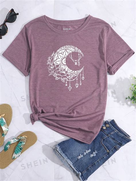 Shein Lune Camiseta Luna Con Estampado Floral Moda De Mujer Shein