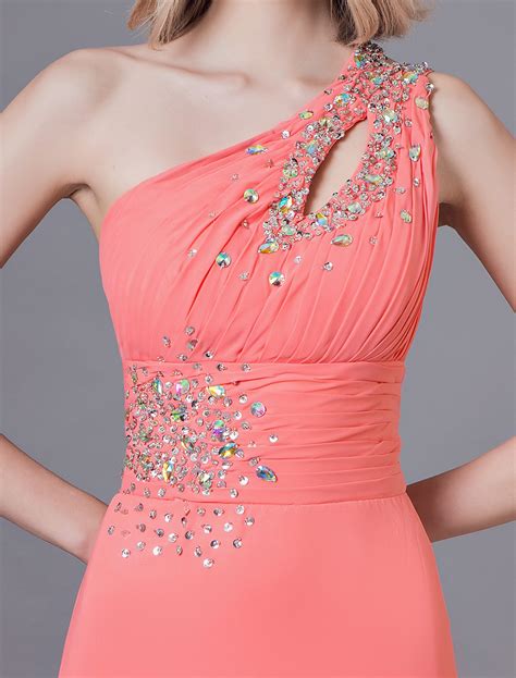 Prom Dresses Long One Shoulder Beaded Chiffon Floor Length Formal Dress