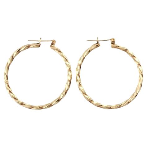 14k Yellow Gold Oval Twisted Hoop Earrings 17801 For Sale At 1stdibs