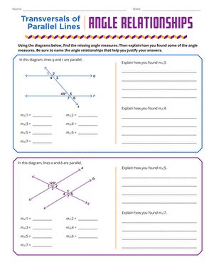 Transversals Of Parallel Lines Angle Relationships Worksheet