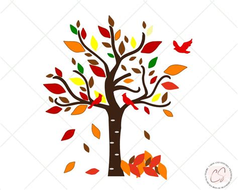 Autumn Tree with Cardinal SVG and Clipart