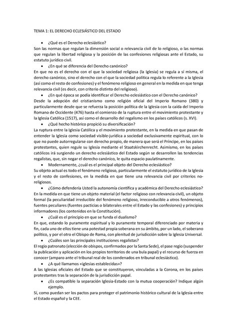 Preguntas respondidas del libro eclesiástico TEMA 1 EL DERECHO