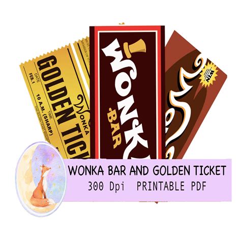 Willy Wonka Bar And Golden Ticket Printable Wrapper Etsy Australia