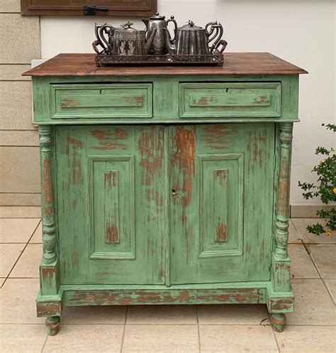 Ustom Mix Green Chalk Paint Heavily Distressed Country Buffet Painted Furniture Furniture