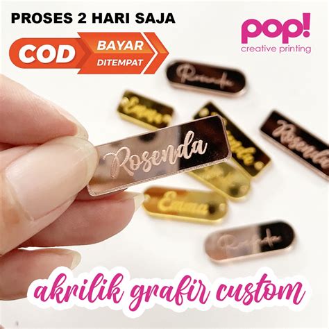 Jual Akrilik Grafir Custom Gold Rosegold Silver Label Toko Branding