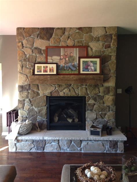 Bucks County Dressed Fieldstone Fireplace W Rustic Mantle Home