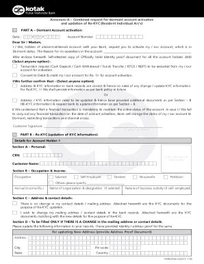 Fillable Online Re KYC And Dormant Activation Form For Resident