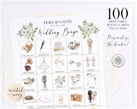 Wedding Bingo Cards: 100 Cards PRINTABLE Bingo Pdf - Etsy