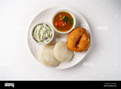 Idli Vada Sambar Chutney Isolated On White South Indian Vegetarian