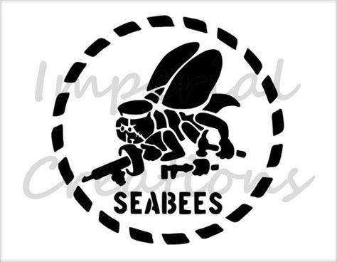 Seabees Navy Round Bee Gun Logo 85 X 11 Stencil Etsy