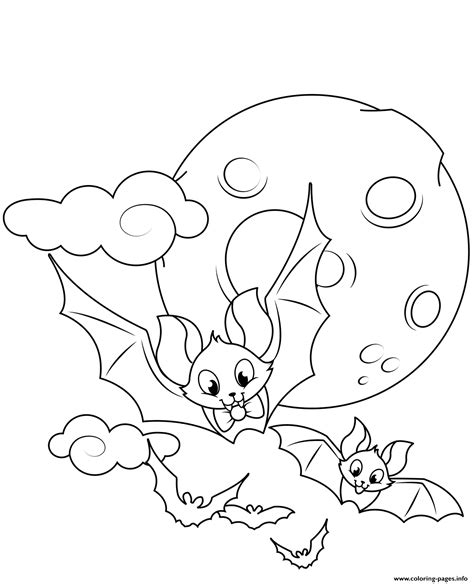 Cute Flying Bats Halloween Coloring Page Printable