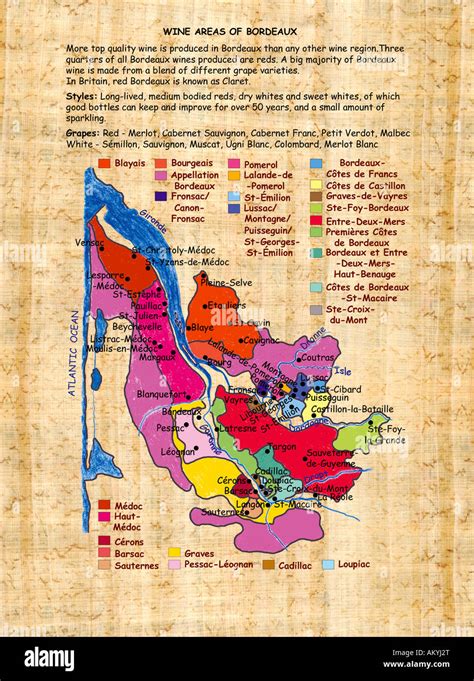 Mappa Della Regione Del Vino Bordeaux Immagini E Fotografie Stock Ad