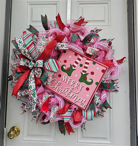 Elf Wreath Merry Christmas Door Hanger Winter Wreaths And Swags