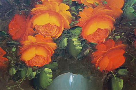 Vintage Suzanne Floral Still Life Oil Painting On Canvas Orange Rose