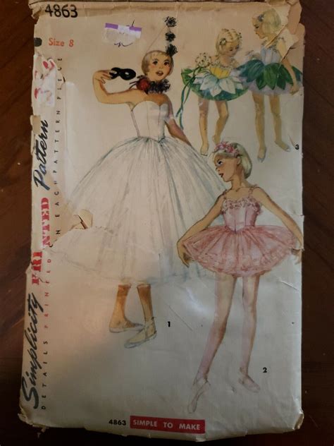 Simplicity 4863 Ballet Costume Pattern Uncut Vintage Size 6 For Sale