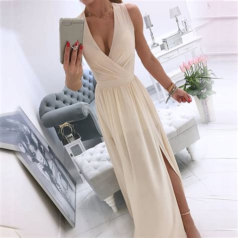 Usmixi Dresses For Women Party Prom Business High Split Pleated Hem