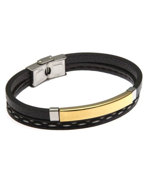 Bracciale Uomo Piastra Per Incisione In Acciaio E Pelle Bcc2624