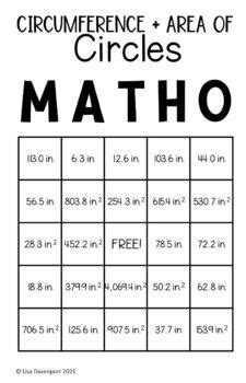 Circumference And Area Of Circles Th Grade Math Task Cards And Bingo