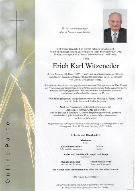 Witzeneder Erich Karl Bestattung Brixner Enns