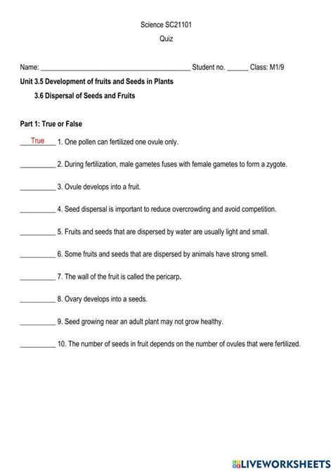 Fertilization And Seed Dispersal Worksheet Live Worksheets