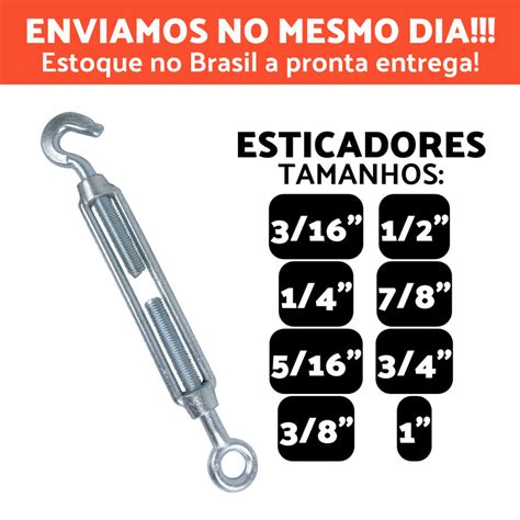 Kit 2 x Esticadores Para Cabos de Aço Gancho e Olhal 3 16 1 4 5 16 3