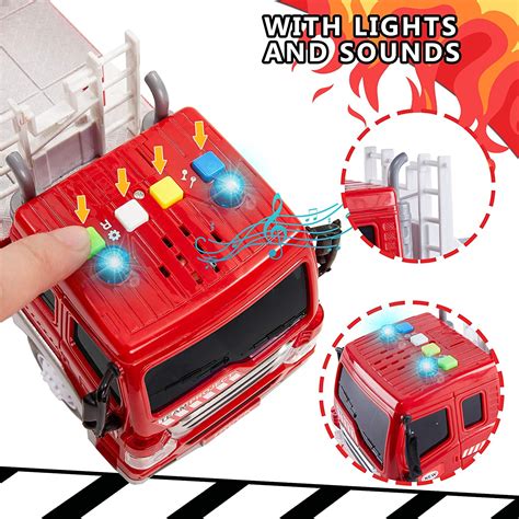 HERSITY Kids Fire Engine Truck Toys Push and Go Cars with Lights and ...