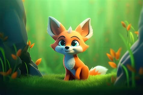 Renard De Dessin Anim Assis Dans L Herbe Photo Premium