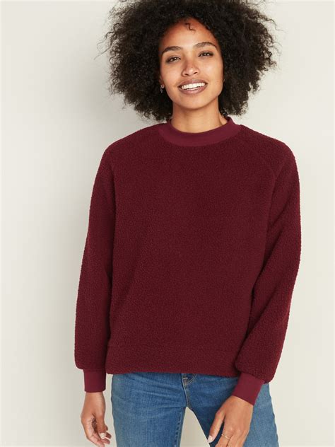 Mock Neck Raglan Sleeve Sherpa Sweatshirt For Women Old Navy