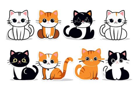 Ilustrao De Adesivos De Gatos Fofos E Engraados Vetor Premium